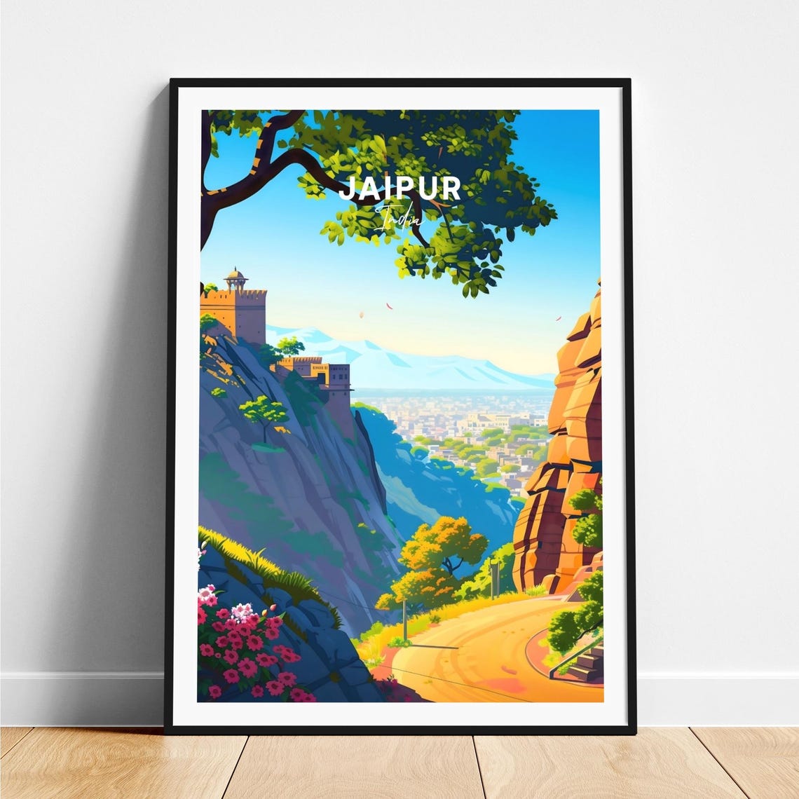 Jaipur India Hill Fort Overlooking a Green Valley Road Poster