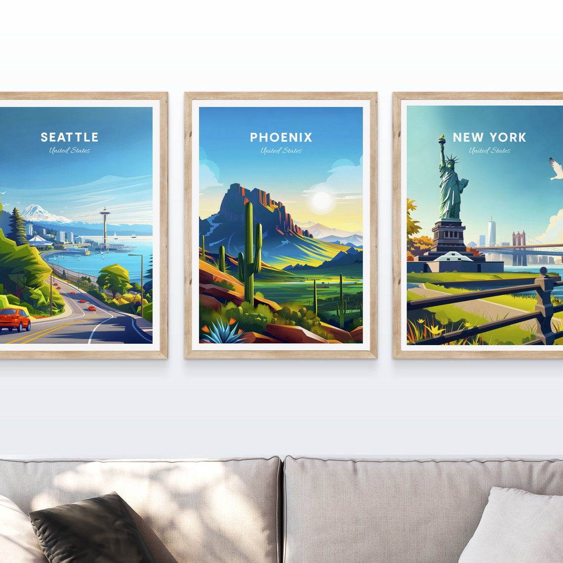 Phoenix Arizona Desert Sunrise Mountain Saguaro Cactus Travel Poster - Image 4