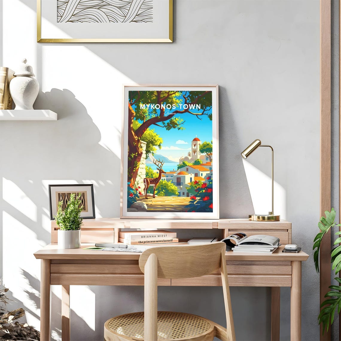 Mykonos Town Greece Deer Overlook Church Sea View Travel Poster - Image 4