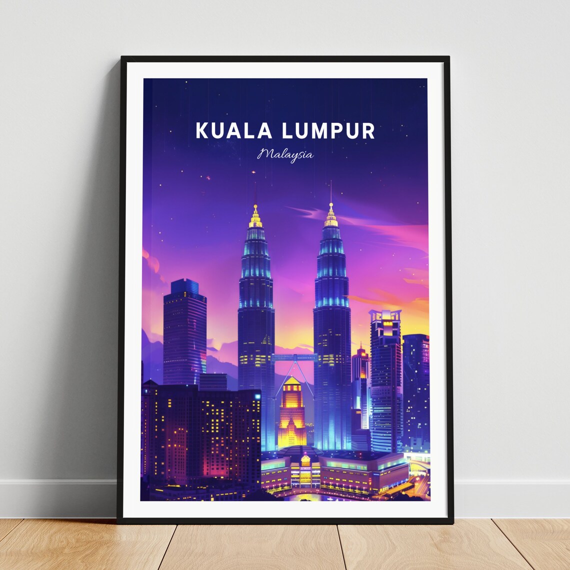 Kuala Lumpur Petronas Twin Towers Night City Lights Travel Poster