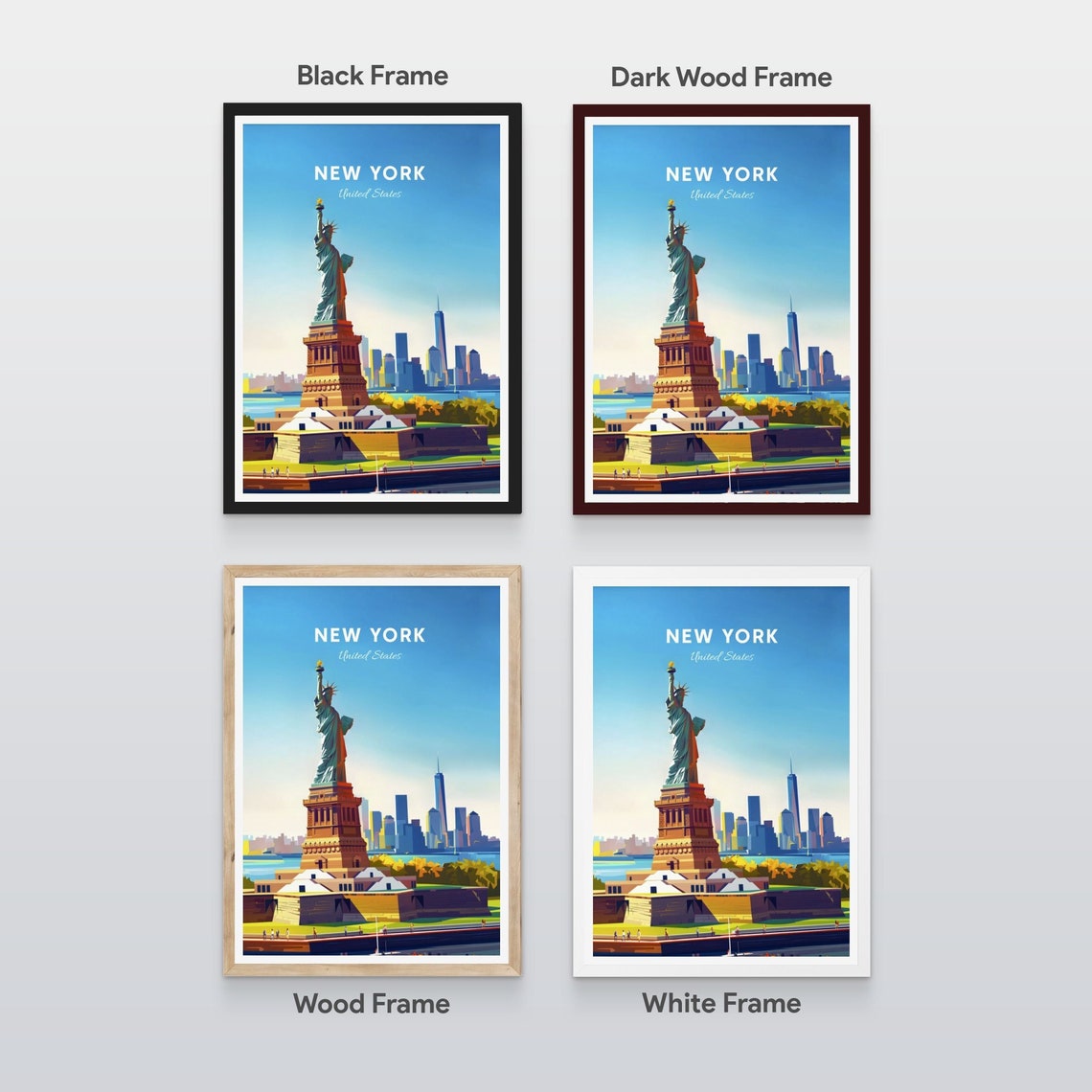 New York Statue of Liberty Manhattan Skyline Vintage Travel Poster - Image 2
