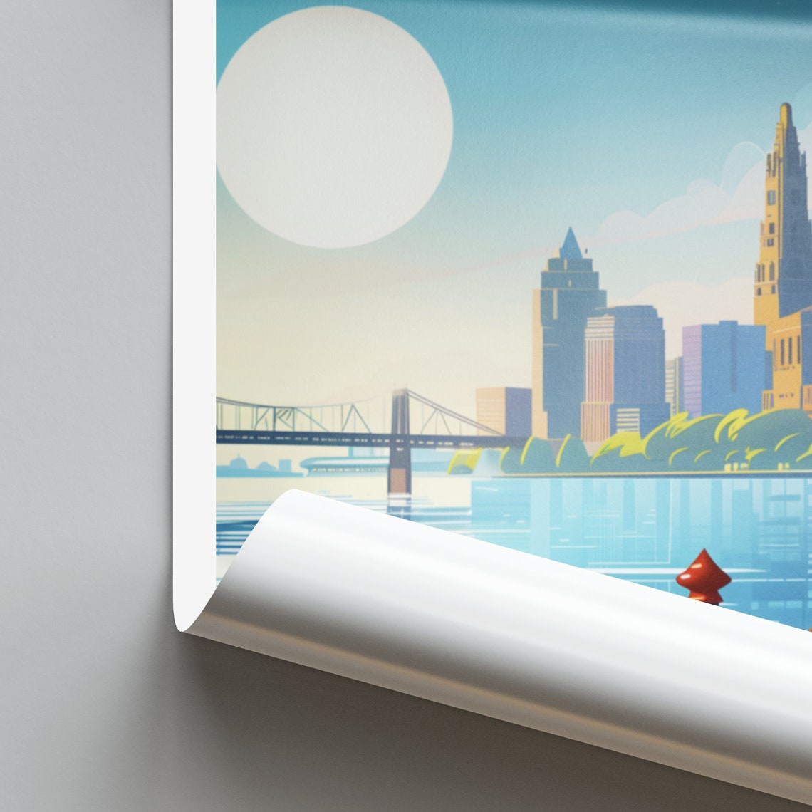 Columbus Ohio Riverfront Promenade City Skyline Sunny Day Poster - Image 2