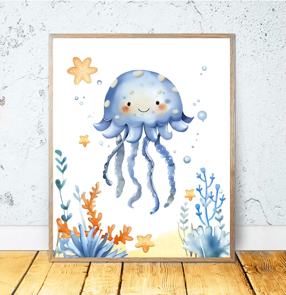 Watercolor Baby Jellyfish Art Boy Nursery Decor Sea Nursery Decor Ocean Nursery Decor Sea Baby Animals Ocean Baby Animals Kids Art