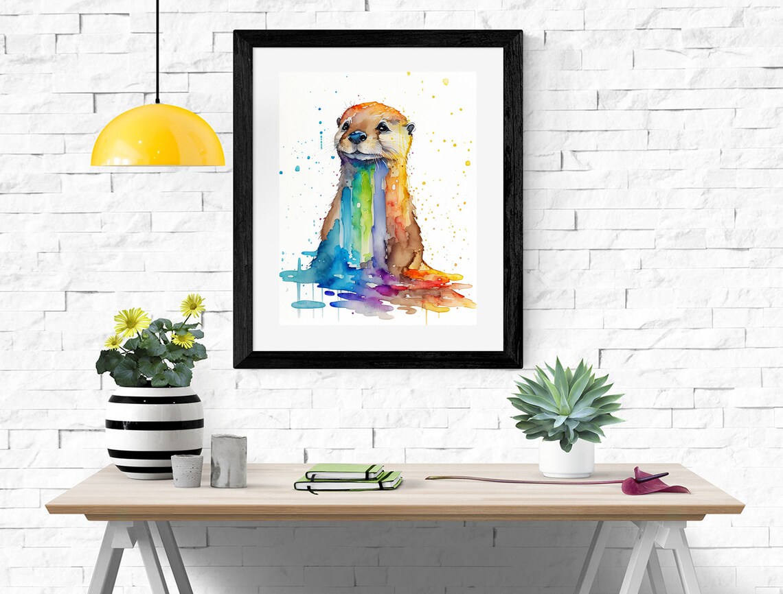 Cute Otter Rainbow Watercolor Splash Playful Animal Nursery Poster - Image 2