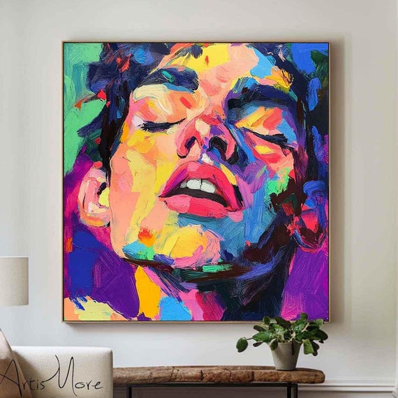 Colorful Portrait Wall Art Original Man Face Painting On Abstract Man Figure Painting Large Portrait Texture Painting Fashion Decor