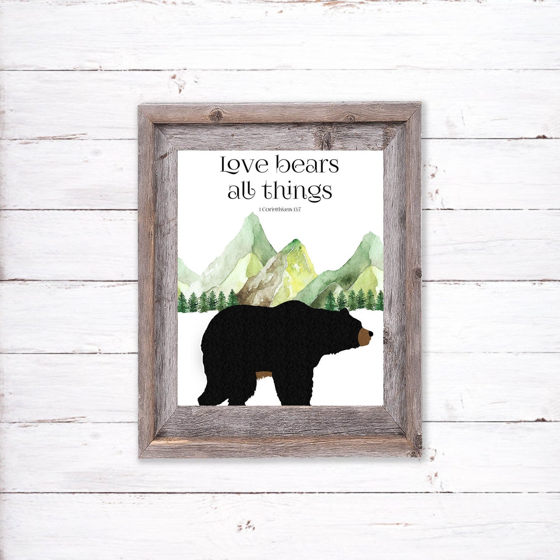 Love Bears All Things 1 Corinthians 13:7 Black Bear Mountain Poster - Image 3