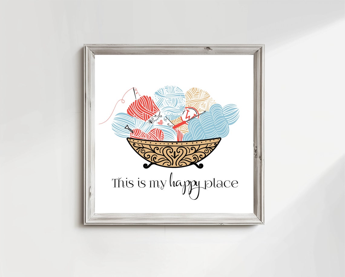 This Is My Happy Place Yarn Bowl Knitting Crochet Sign Poster - Image 3