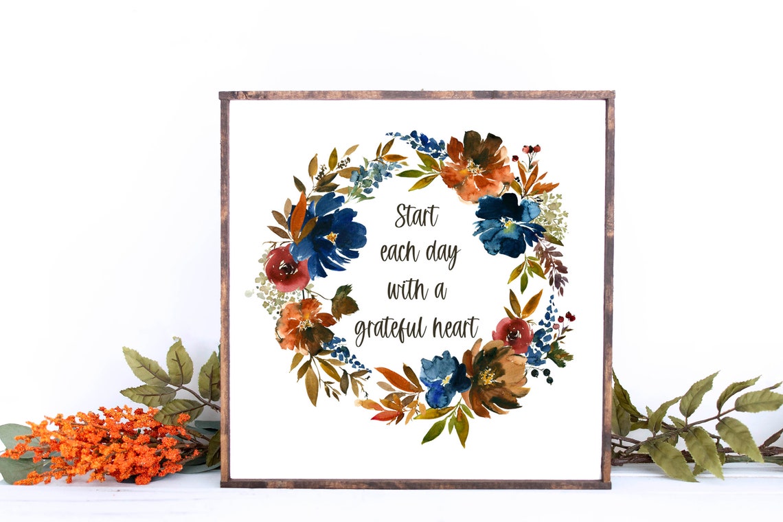 Start Each Day with a Grateful Heart Floral Wreath Art Print - Image 2
