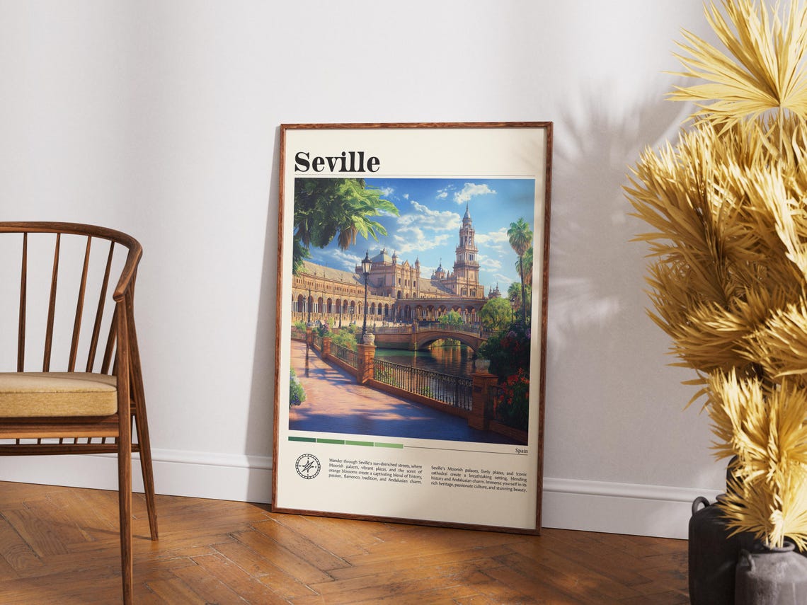 Seville City Spain Travel Print Spain Travel Poster Travel Wall Art City Map Print Travel Poster Travel Art Gift Travel Home Decor - Image 4