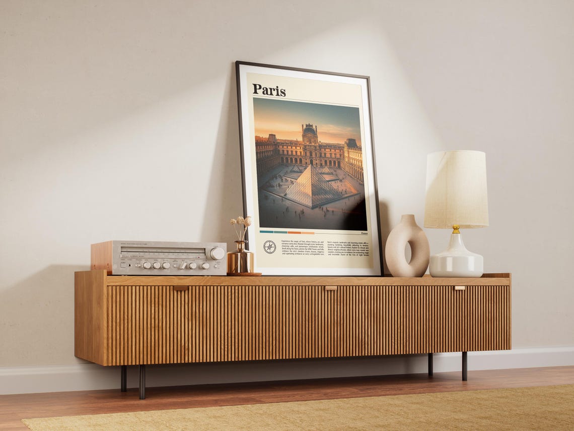 Paris Louvre Museum Glass Pyramids at Golden Sunset Travel Poster - Image 7