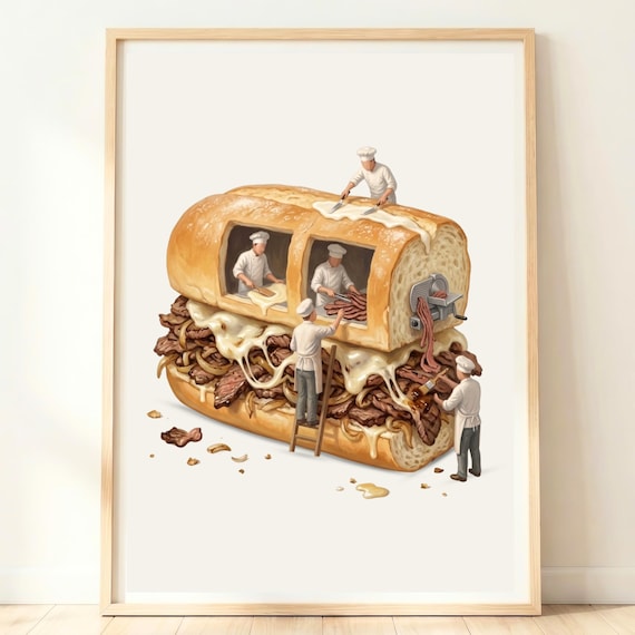 Giant Philly Cheesesteak Tiny Chefs Sandwich Philadelphia Food Poster