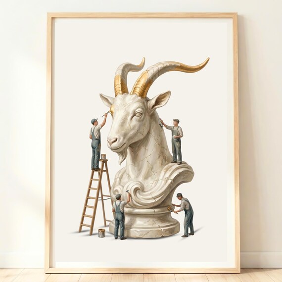 Capricorn Zodiac Goat Decor, Astrology Poster