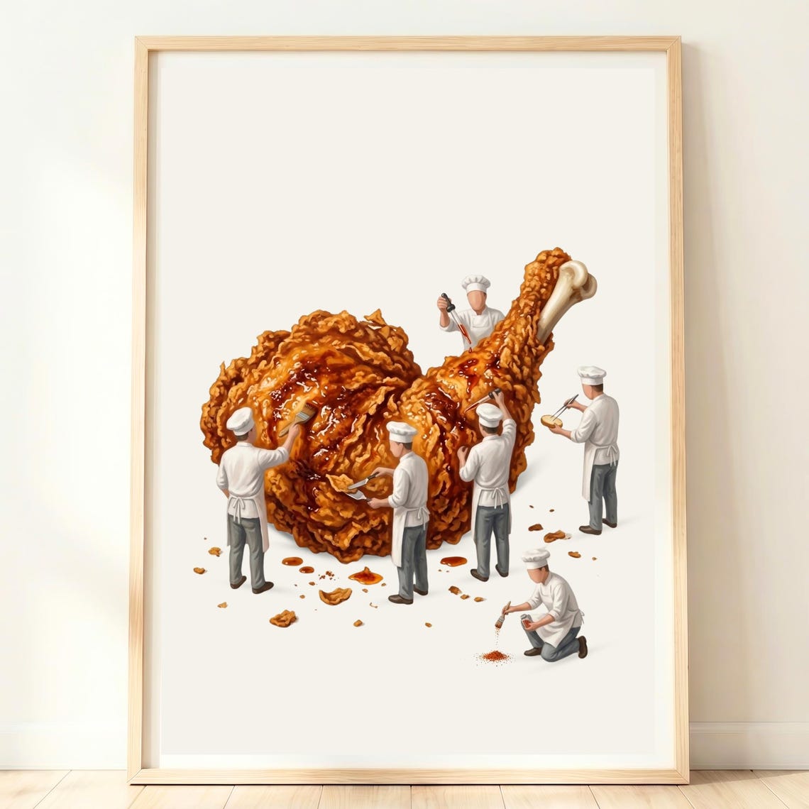 Giant Fried Chicken Tiny Chefs Nashville Hot Chicken Kitchen Poster