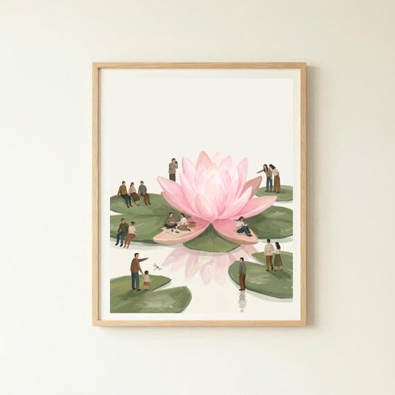 Water Lily Wall Art Japandi Botanical Decor Whimsy Garden Print Pond Flower Artwork Zen Home Nature Poster