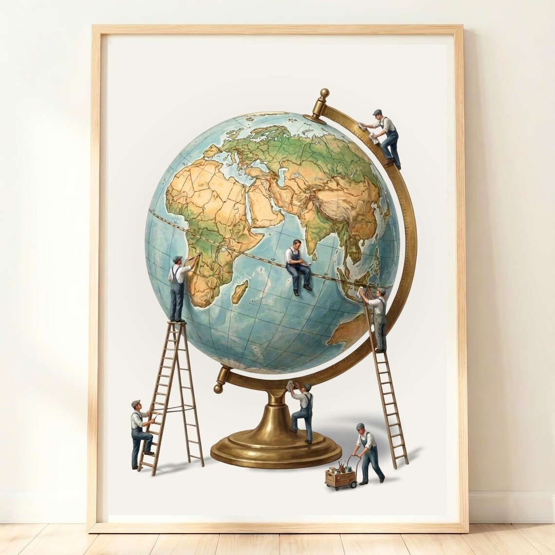 World Globe Travel Office Art Print, Explorer Decor