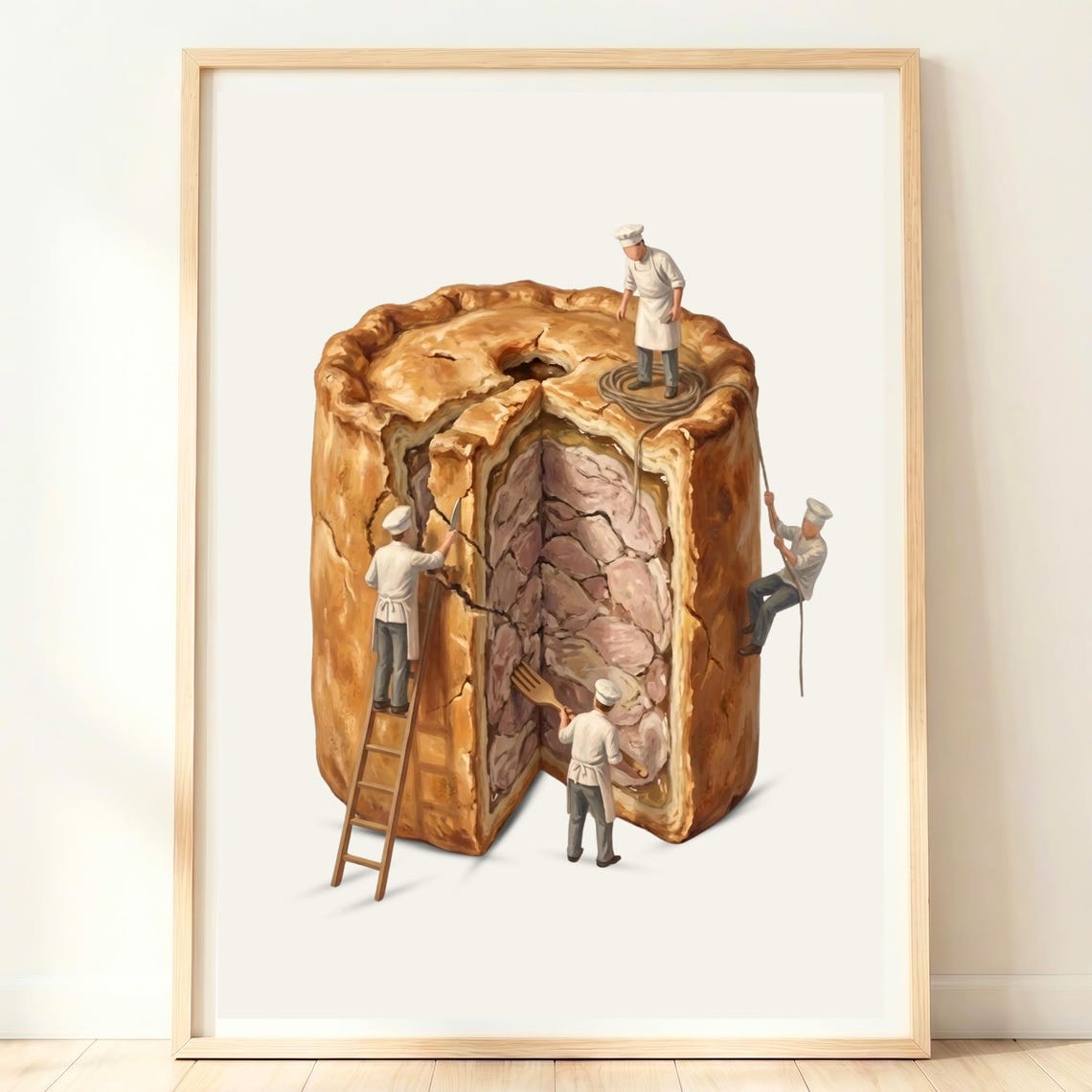 Tiny Chefs Giant Pork Pie Whimsical British Pub Kitchen Poster
