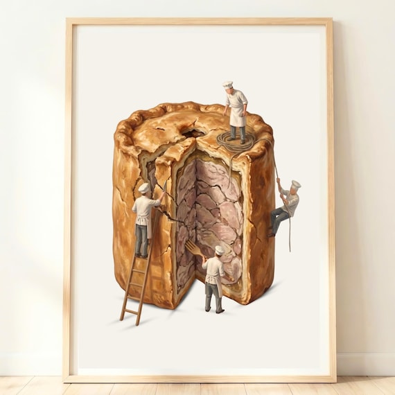 Tiny Chefs Giant Pork Pie Whimsical British Pub Kitchen Poster