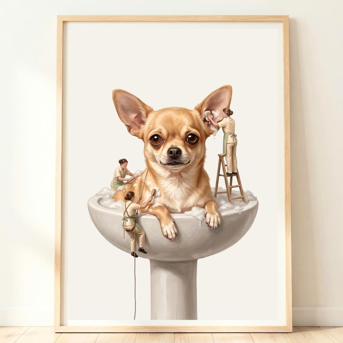Chihuahua Bubble Bath Tiny Groomers Cute Dog Spa Funny Art Poster