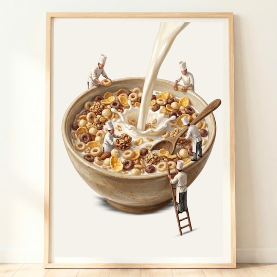 Cereal Wall Art Print Morning Kitchen Decor Whimsical Breakfast Poster