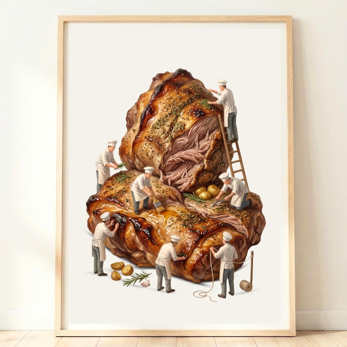 Tiny Chefs Preparing Giant Herb Roasted Lamb With Potatoes Poster