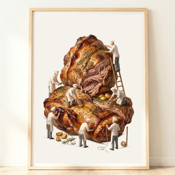 Tiny Chefs Preparing Giant Herb Roasted Lamb With Potatoes Poster