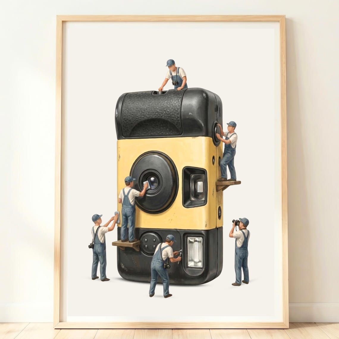 Vintage Disposable Camera Tiny Workers Retro Photography Poster