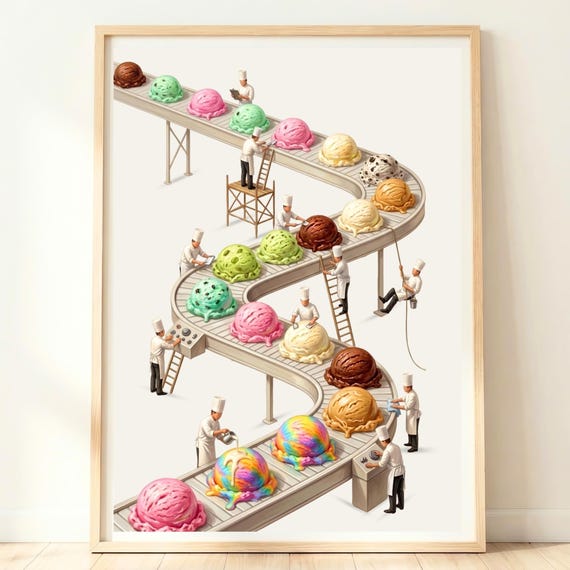Whimsical Ice Cream Art Surreal Food Print Parlour Decor Playroom Quirky Wall