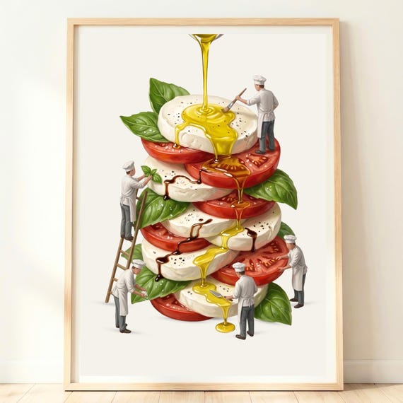 Caprese Salad Art Print, Italian Kitchen Decor
