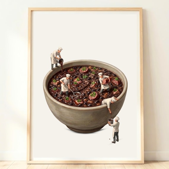 Giant Bowl Of Feijoada Black Bean Stew With Tiny Chefs Brazil Poster