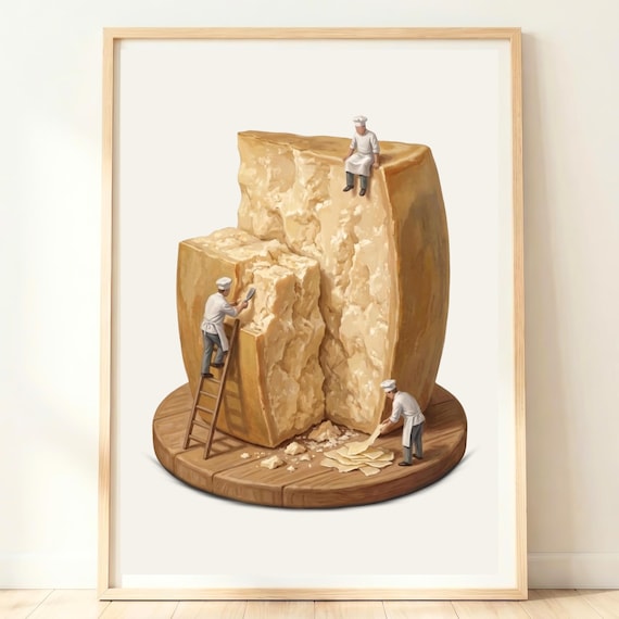 Giant Parmesan Cheese Wheel Tiny Chefs Whimsical Kitchen Poster