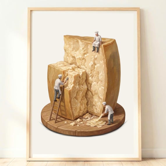 Parmesan Wheel Wall Art Hard Cheese Print Italian Food Decor Lover Gift Rustic Kitchen Artwork