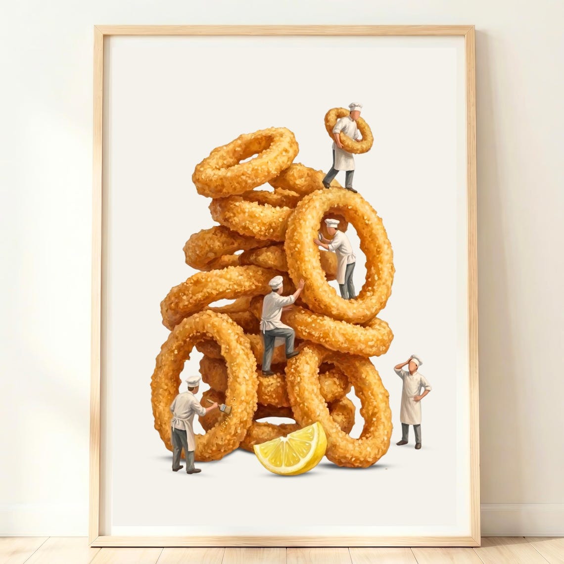Tiny Chefs Giant Fried Calamari Rings Lemon Coastal Kitchen Fun Poster