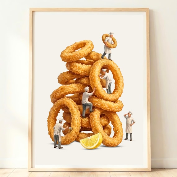Calamari Wall Art Seafood Kitchen Decor Fried Print Coastal Dining Lemon