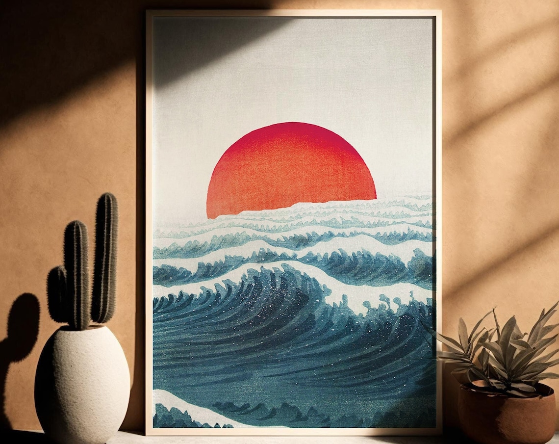 Sun Landscape Art Print, Ocean and Beach Decor