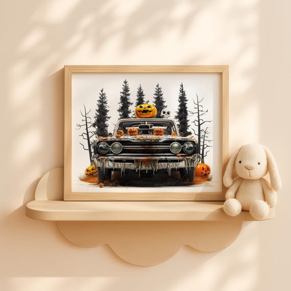 Halloween Lowrider Wall Art With Pumpkins And Hydraulics Spooky Haunted Ride Rustic Fall Decor Artwork
