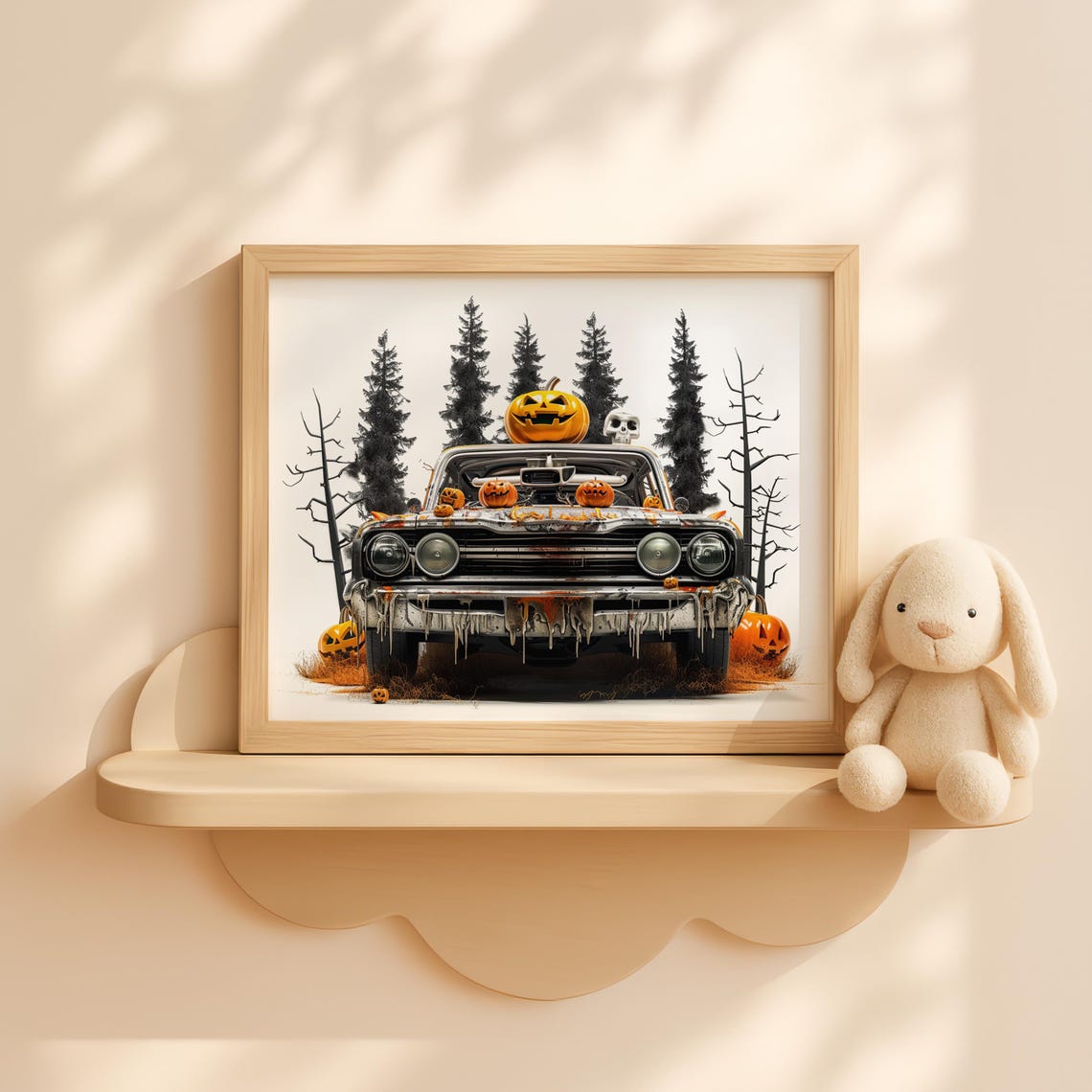 Halloween Lowrider Wall Art With Pumpkins And Hydraulics Spooky Haunted Ride Rustic Fall Decor Artwork
