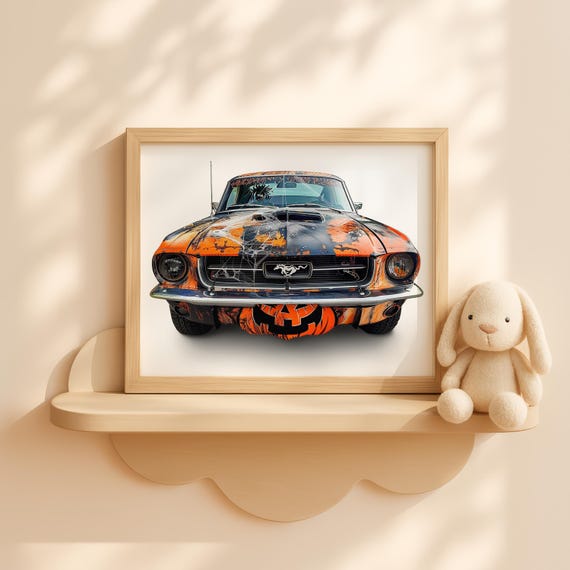 Halloween Classic Car Wall Art Spooky Pumpkin Face With Spider Webs Haunted Ride Decor