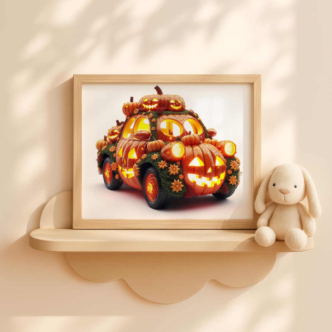 Glowing Pumpkin Car Wall Art For Kids Cute Halloween Decor Fun Jackolantern Vehicle Spooky