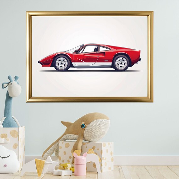 Red Classic 1980s Sports Car Side Profile Minimalist Art Print