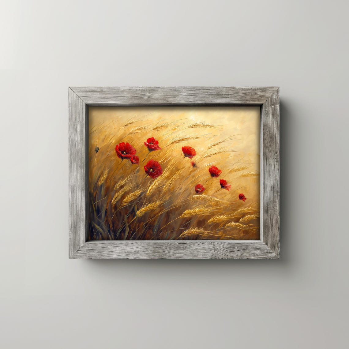 Golden Wheat Field with Red Poppies Rustic Summer Art Poster