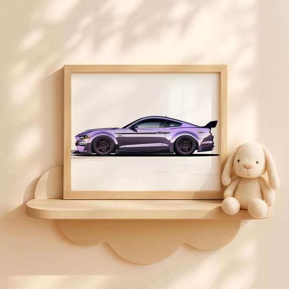 Nursery Purple Sports Car Wall Art Baby Girl Room Racing Decor Toddler Vehicle Poster Kids Artwork