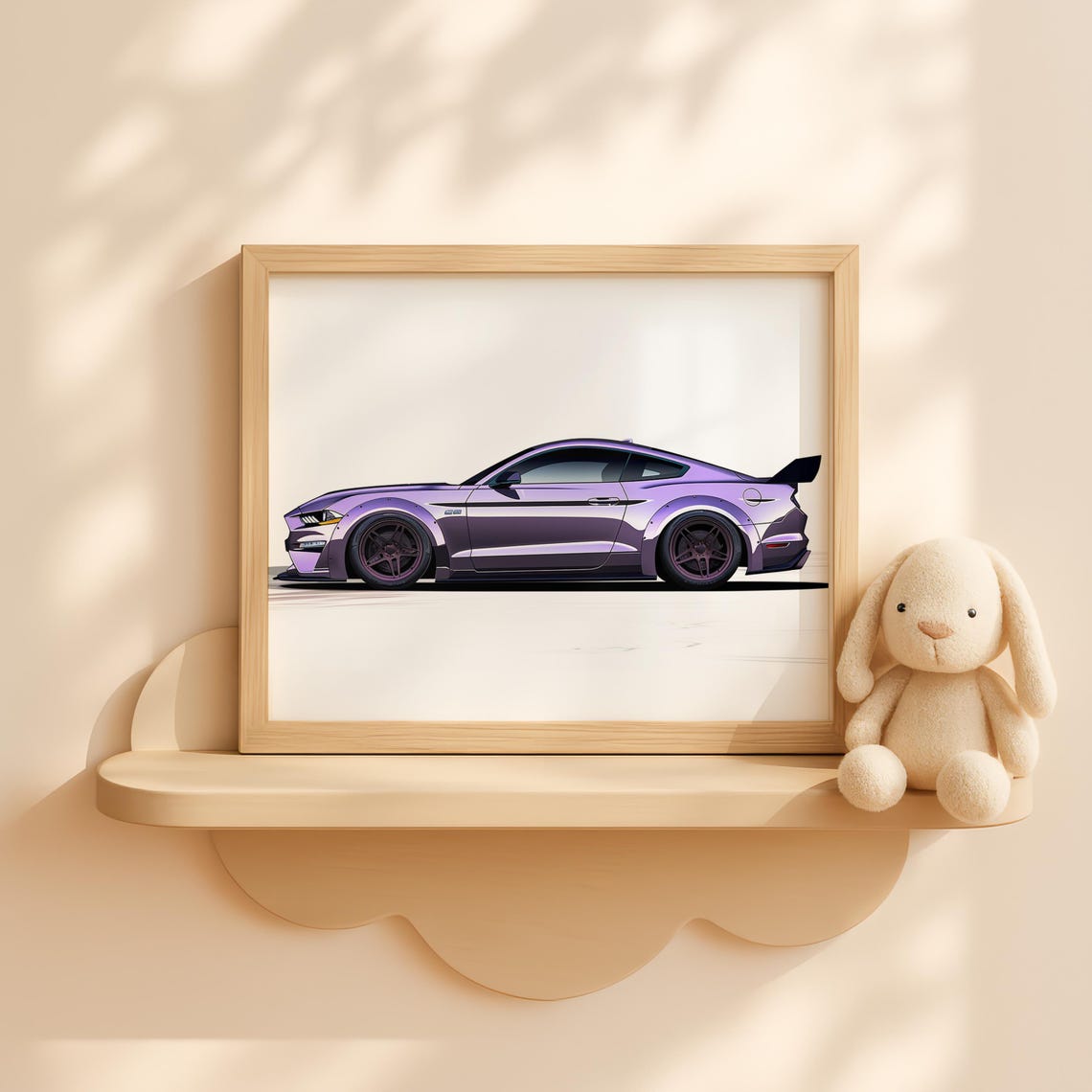 Nursery Purple Sports Car Wall Art Baby Girl Room Racing Decor Toddler Vehicle Poster Kids Artwork