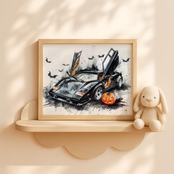 Halloween Pumpkin Car Art Spooky Sports Print Haunted Fall Decor Ghostly Auto Wall