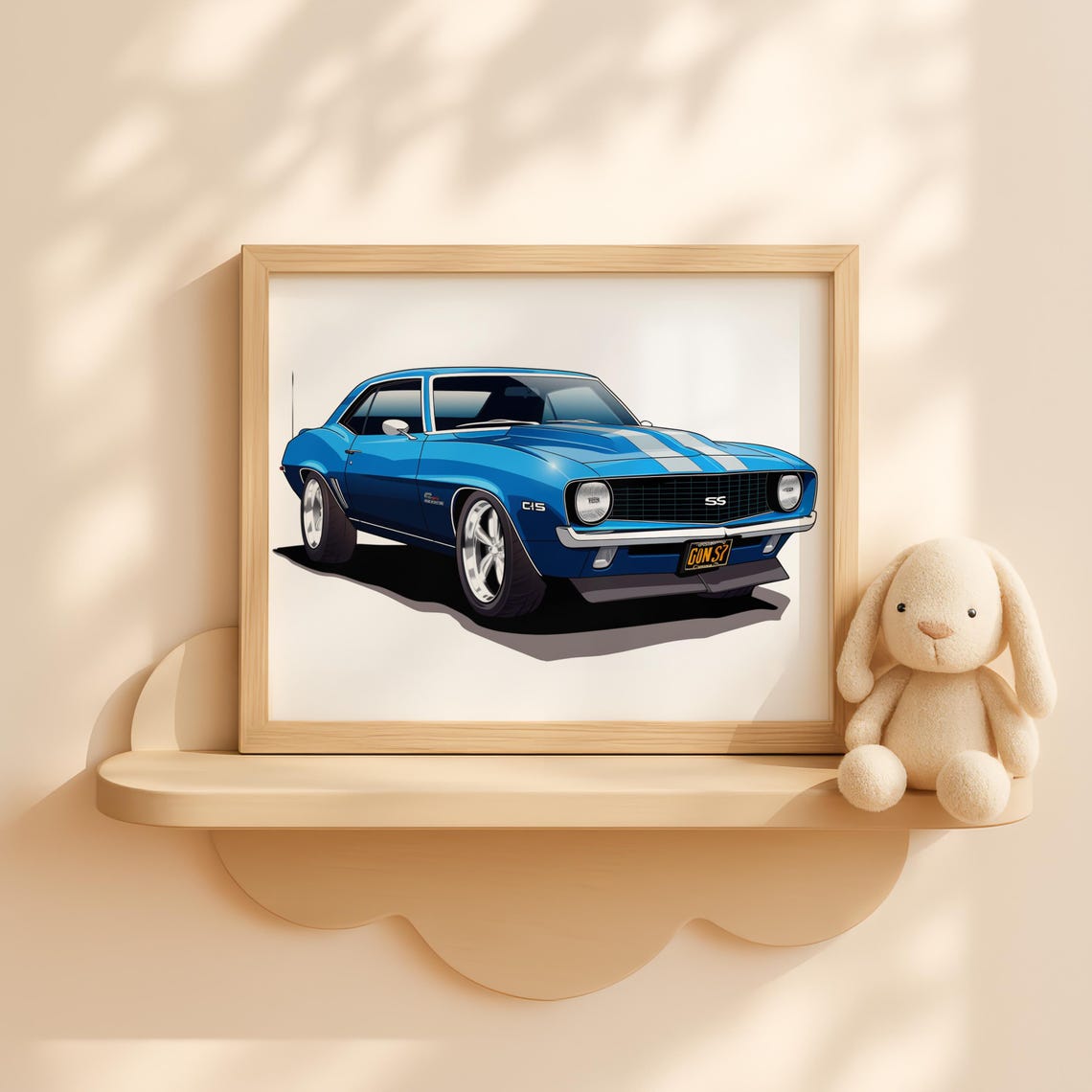 Blue Chevrolet Camaro SS Muscle Car Nursery Poster Classic Racing Art