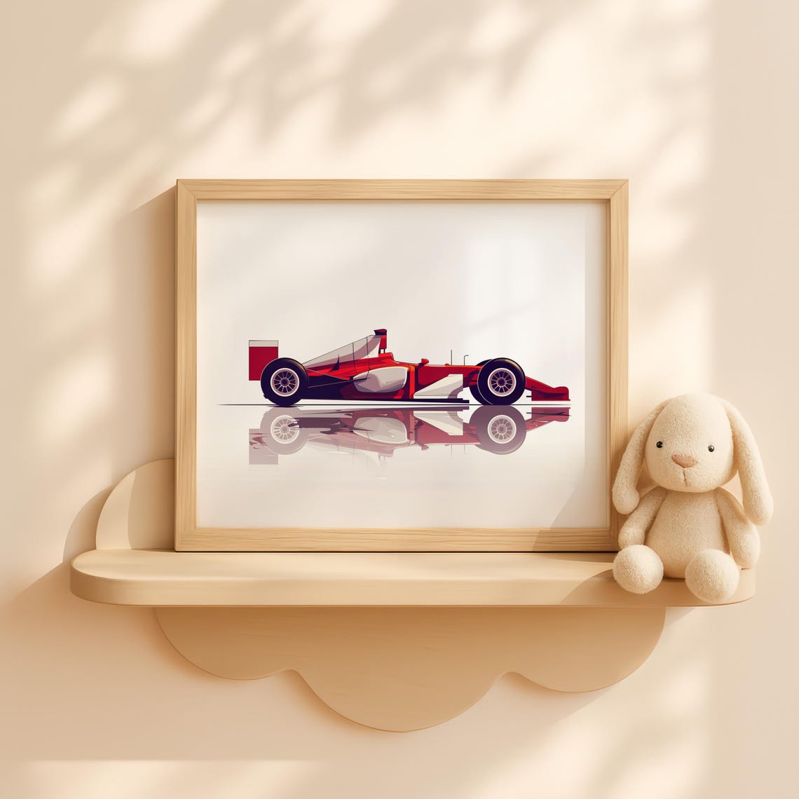 Classic Red Open Wheel Racer Reflection Minimalist Art Poster