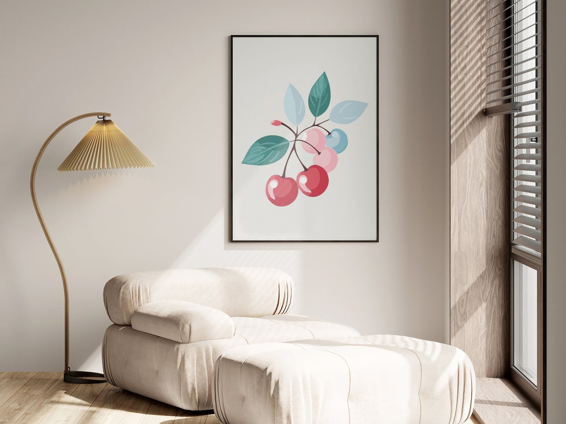 Cherry Blossom Botanical Fruit Illustration Red Cherries Poster - Image 2