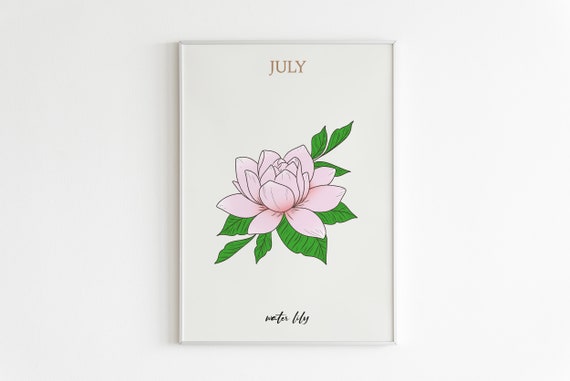 Water Lily July Birth Flower Art Print, Botanical
