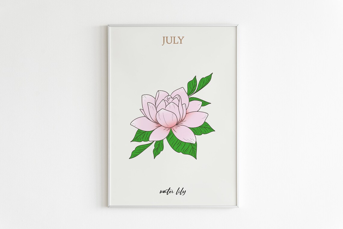 Water Lily July Birth Flower Art Print, Botanical