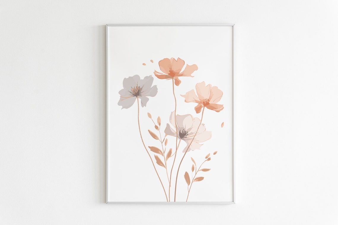 Soft Watercolor Wildflowers Peach Blush Gray Delicate Floral Poster - Image 2