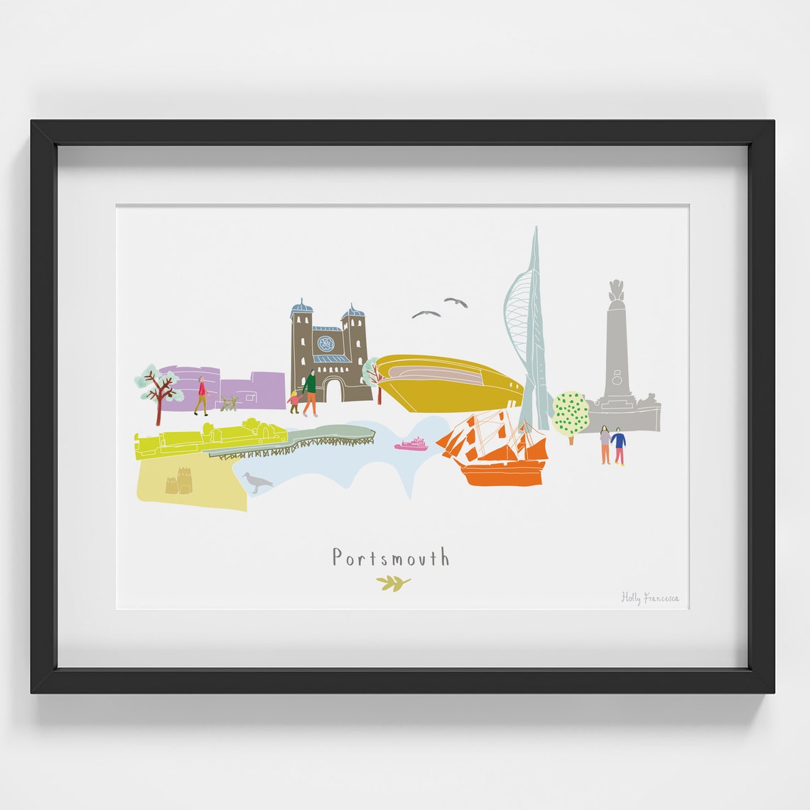 Portsmouth Skyline Cityscape Landmarks Art Print